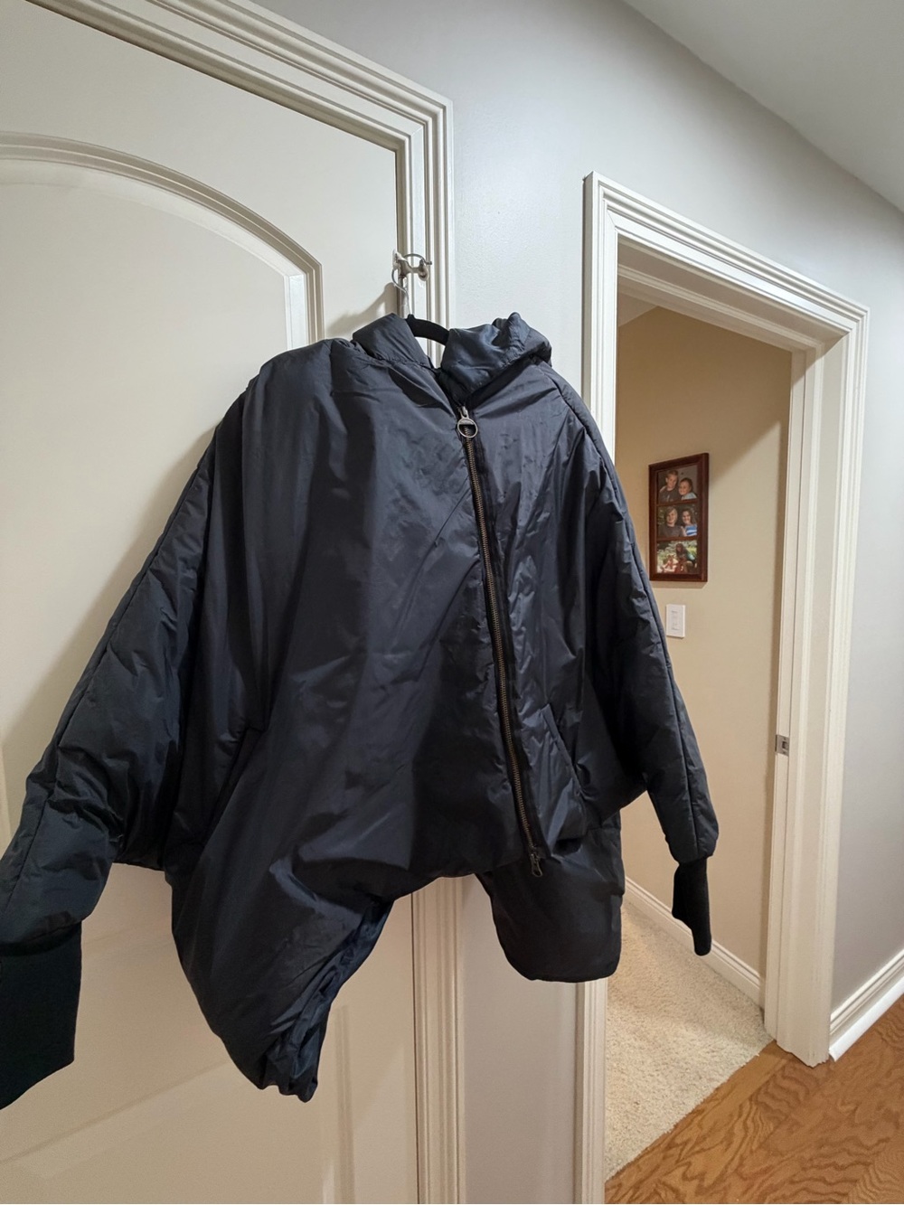 Asymmetrical Hooded Puffer Jacket - Black
